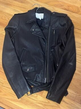 Theory Black Leather Moto Jacket